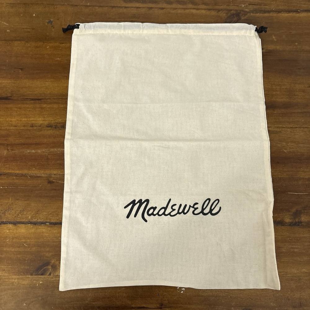 Madewell Canvas Dust Bag Cream Beige Drawstring Logo Spell Out ~15.5x12